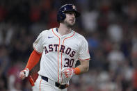 Houston Astros' Kyle Tucker runs the bases after hitting a two-run home run during the sixth inning of a baseball game against the Seattle Mariners, Sunday, May 5, 2024, in Houston. (AP Photo/Kevin M. Cox)