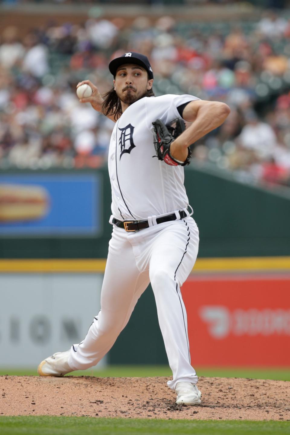 Detroit Tigers pitcher Alex Faedo pitches during the third inning at Comerica Park, Sunday, July 23, 2023.