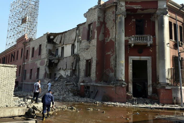 The destroyed facade of the Italian consulate building pictured after a powerful bomb explosion in Cairo, on July 11, 2015