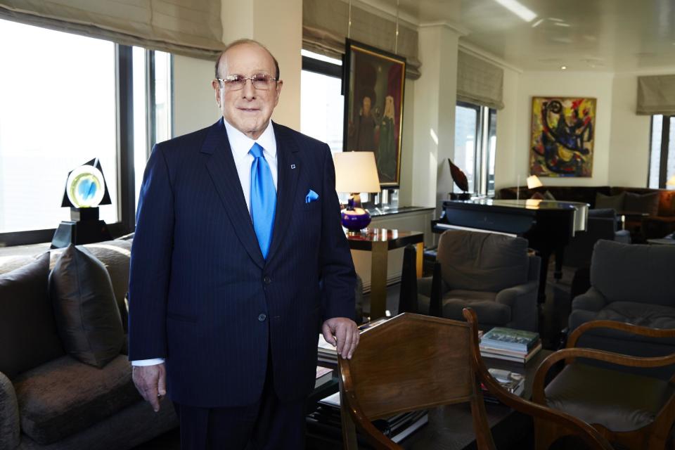 This Feb. 18, 2013 photo shows Sony Music Entertainment's Chief Creative Officer and famous hitmaker Clive Davis posing for a portrait in New York. Davis' autobiography, “The Soundtrack of My Life” . The 551-page book features behind-the-scene stories of Davis' work with top acts from Bruce Springsteen to Aretha Franklin to Whitney Houston. (Photo by Dan Hallman/Invision/AP)