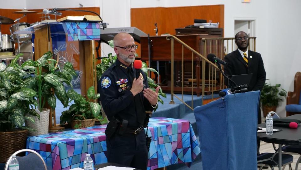 Delray Beach Police Chief Russ Mager attends community forum on Feb. 2, 2023, to discuss policing following the killing of Tyre Nichols in Memphis, Tennessee.