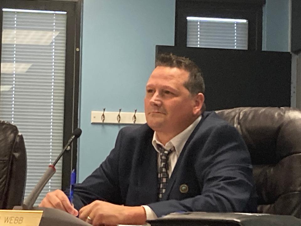County Council member Ryan Webb at Tuesday meeting where he came under fire, accused of mocking trans people on social media by identifying as a woman oi color.