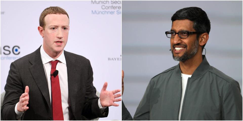 Meta CEO Mark Zuckerberg and Google CEO Sundar Pichai.