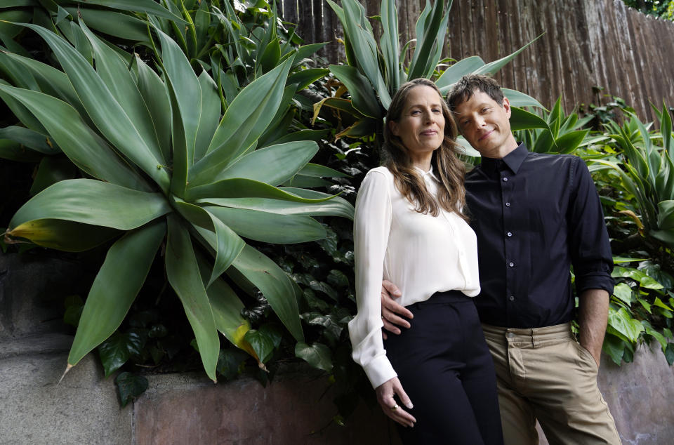 Kristin Gore, left, and her husband Damian Kulash, co-directors of the film "The Beanie Bubble," pose for a portrait in Los Angeles on June 28, 2023. (AP Photo/Chris Pizzello)