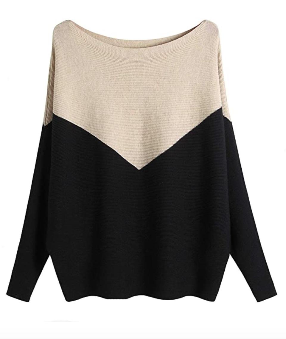 <a href="https://amzn.to/33X15je" target="_blank" rel="noopener noreferrer">This boatneck sweater</a> is available in one size in 21 colors. Find it for $25 on <a href="https://amzn.to/33X15je" target="_blank" rel="noopener noreferrer">Amazon</a>.