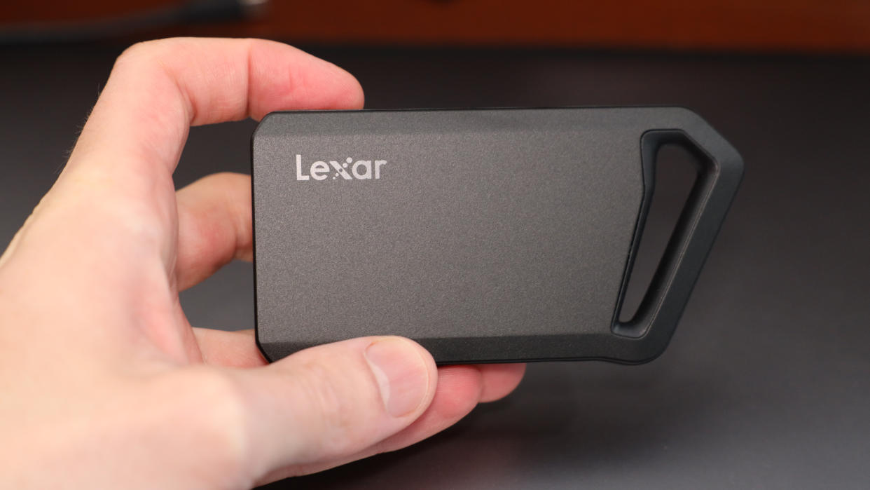  Lexar Professional SL600 SSD held in a hand. 