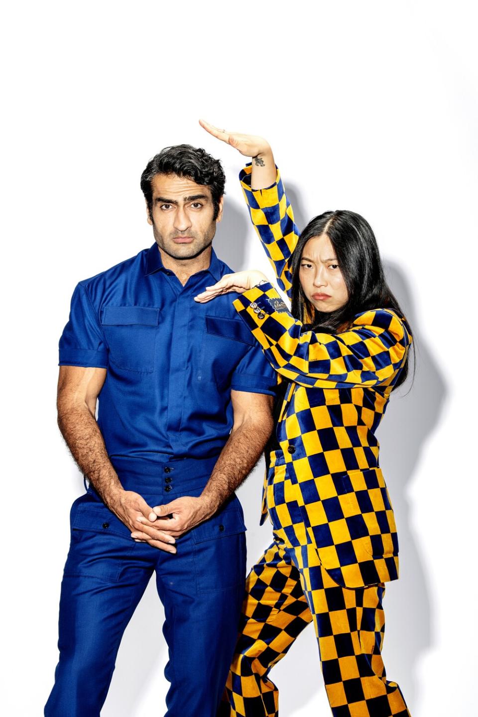 Kumail Nanjiani and Awkwafina pose for a photo