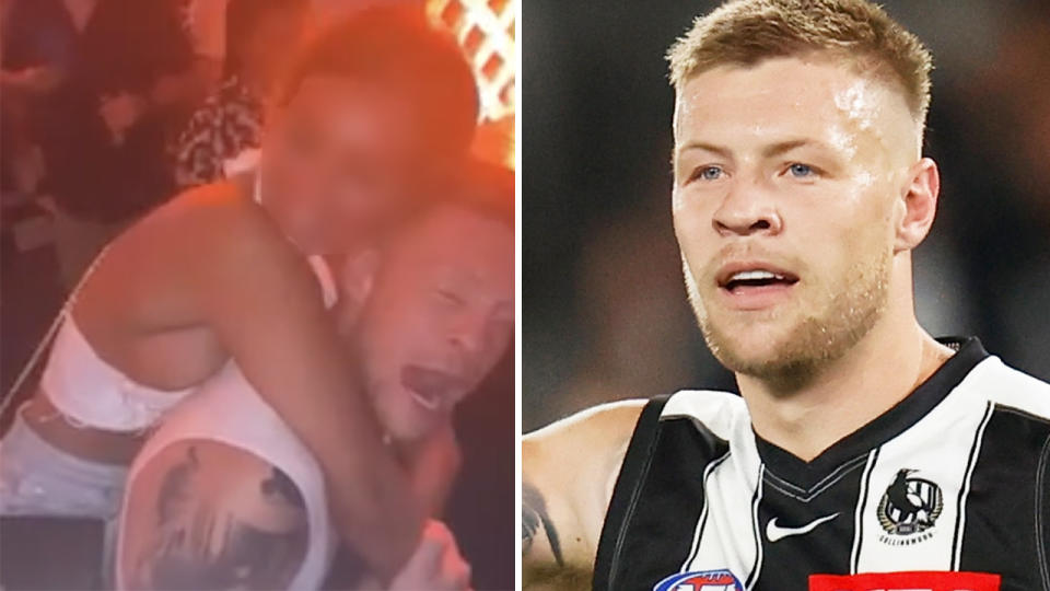 Jordan de Goey has been seen attempting to expose a female companion's breasts in the middle of a Bali nightclub in footage leaked on social media. Pictures: Twitter/Getty Images