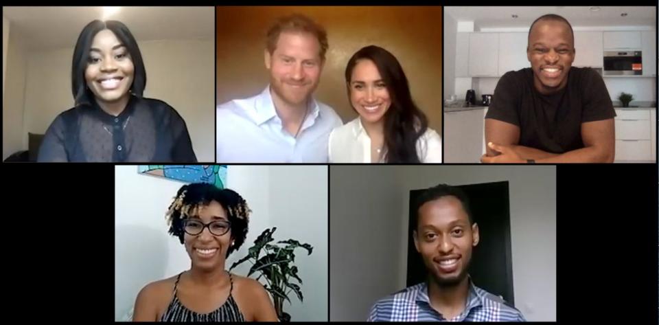 In the special session last week, Queen's Commonwealth Trust was joined by the Duke and Duchess alongside Chrisann Jarrett, trustee; Alicia Wallace, director of Equality Bahamas; Mike Omoniyi, founder and CEO of The Common Sense Network; and Abdullahi Alim who leads the World Economic Forum's Global Shapers network of emerging young leaders in Africa and the Middle East. (Photo: Courtesy of the Queen's Commonwealth Trust)