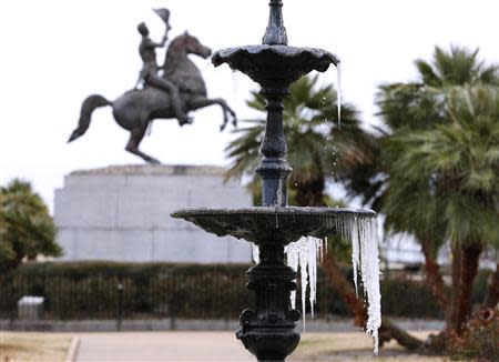 Icicles are seen forming on a fountain during winter at Jackson Square Park in New Orleans, Louisiana January 29, 2014. REUTERS/Jonathan Bachman