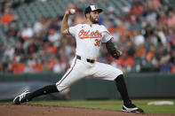 Baltimore Orioles starting pitcher Grayson Rodriguez throws to a Minnesota Twins batter during the second inning of a baseball game Tuesday, April 16, 2024, in Baltimore. (AP Photo/Jess Rapfogel)