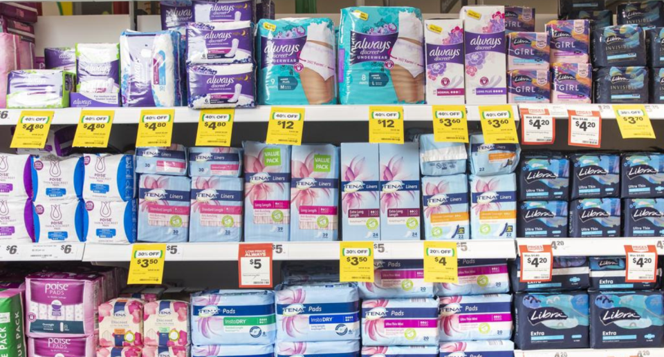 Period products at Woolworths