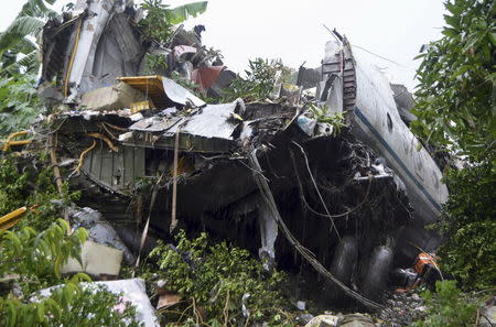 The scene of a cargo airplane that crashed after take-off near Juba Airport in South Sudan November 4, 2015. REUTERS/Stringer