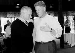 In this file photo, President Bill Clinton, right, talks with Israeli Prime Minister Benjamin Netanyahu, left, at the Wye River Conference Center near Queenstown, Md., in October 1998. Prodded by U.S. mediation at the highest levels, Middle East peace negotiations were stalled over key elements of a land-for-peace deal between Israel and the Palestinians.