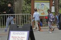 A class keeps social distance at the San Francisco Zoo on Monday, July 13, 2020, in San Francisco. (AP Photo/Ben Margot)