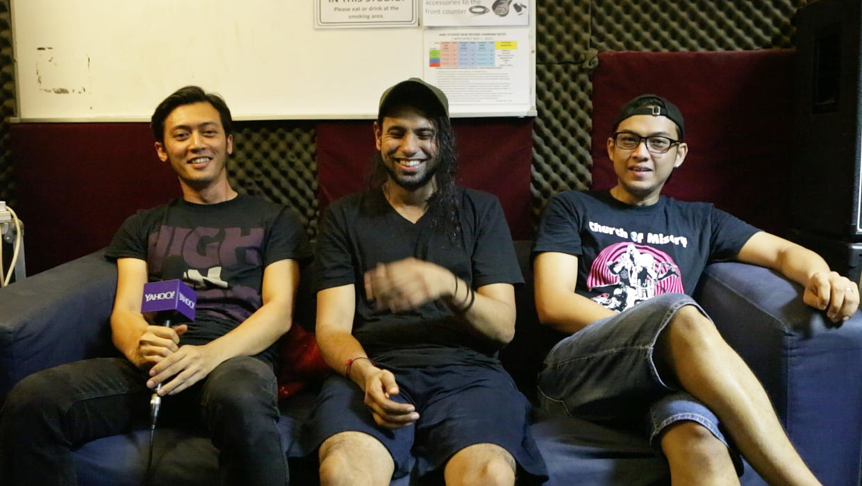 Members of Singapore grindcore band Wormrot (from left) Mohammad Nurrasyid Juraimi, Vijesh Ashok Ghariwala and Mohammad Arif Suhaimi. (Yahoo News Singapore file photo)