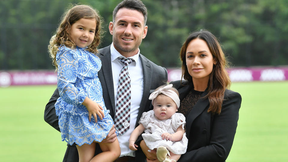 Darius Boyd, pictured here with wife Kayla and children Willow and Romi in March.
