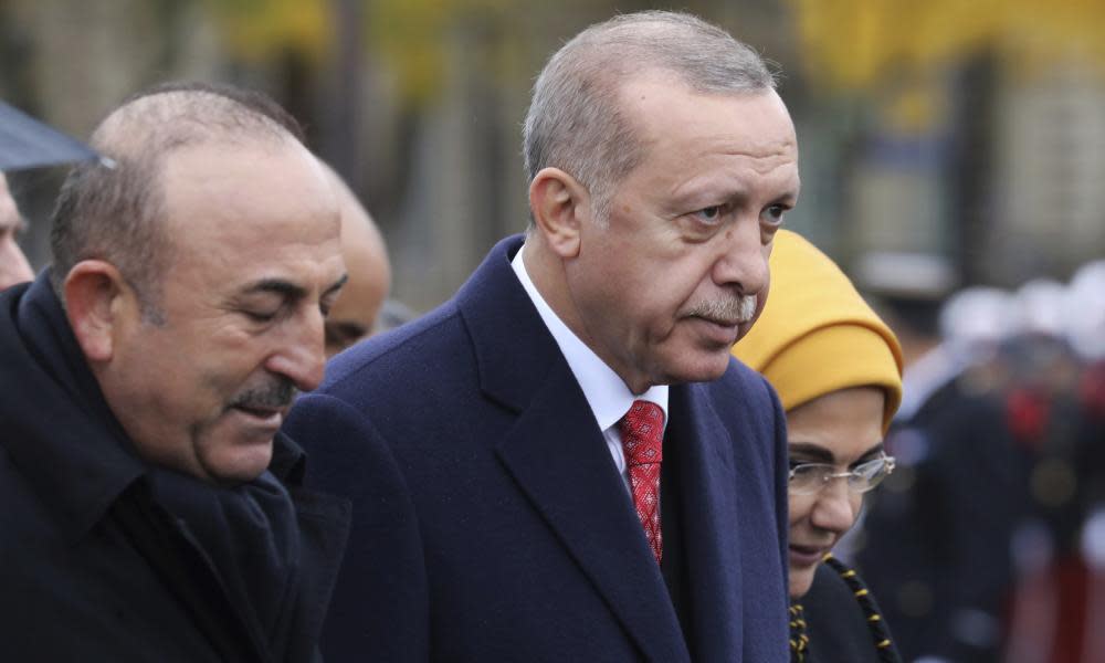 Recep Tayyip Erdoğan (right) at the first world war commemorations in France