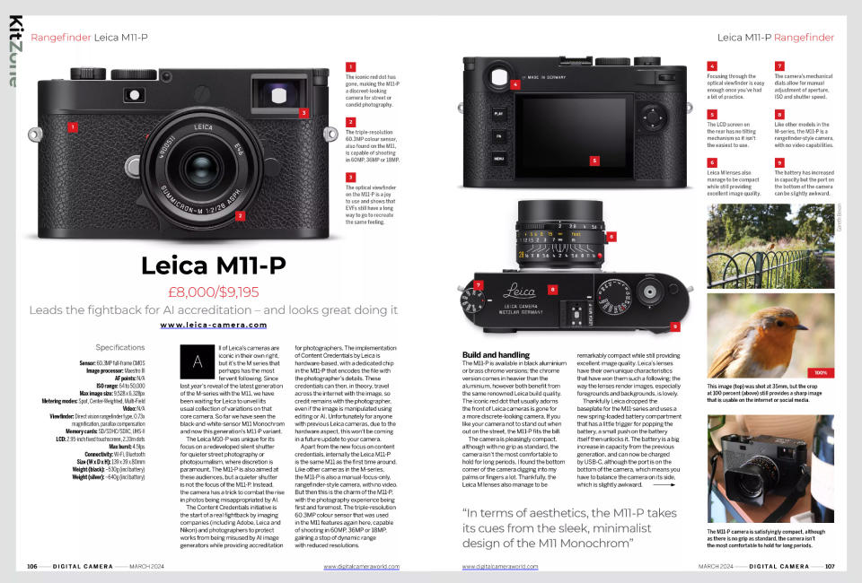 Opening two pages of Leica M11P camera review in Digital Camera magazine March 2024