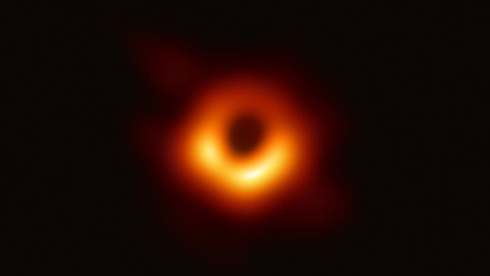  The historic first image of a supermassive black hole ever recorded shows the shadow of the monster black hole inside the distant galaxy M87. 