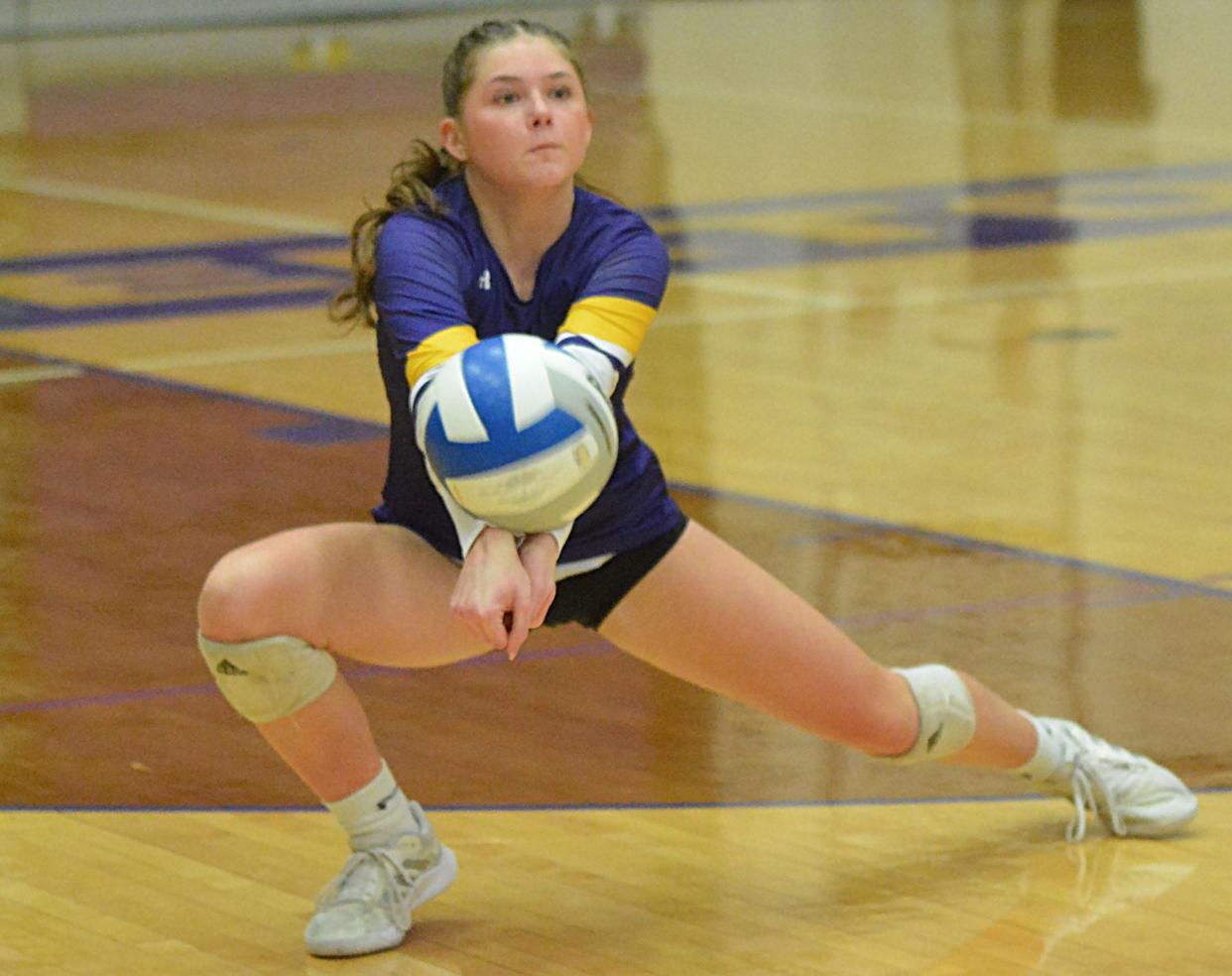 Watertown's Natalie Pearson slides to make a dig during an Eastern South Dakota Conference volleyball match against Yankton on Thursday, Nov. 2, 2023 in the Watertown Civic Arena.