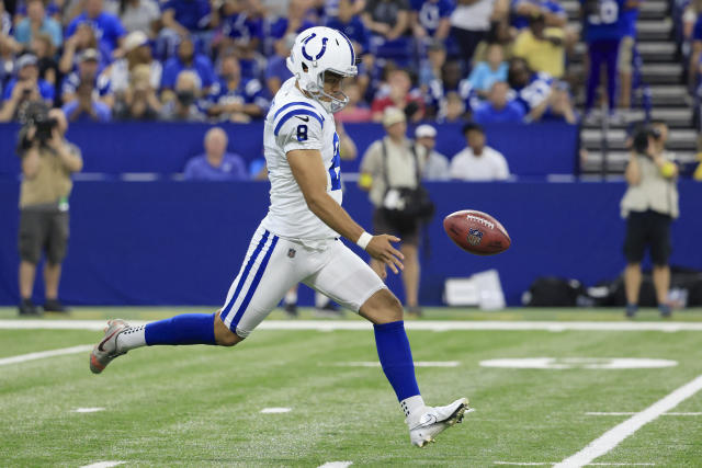 Indianapolis Colts kicker Rodrigo Blankenship (3) warms up as Rigoberto  Sanchez (8) holds before an NFL football game between the Colts and the  Tennessee Titans Sunday, Sept. 26, 2021, in Nashville, Tenn. (