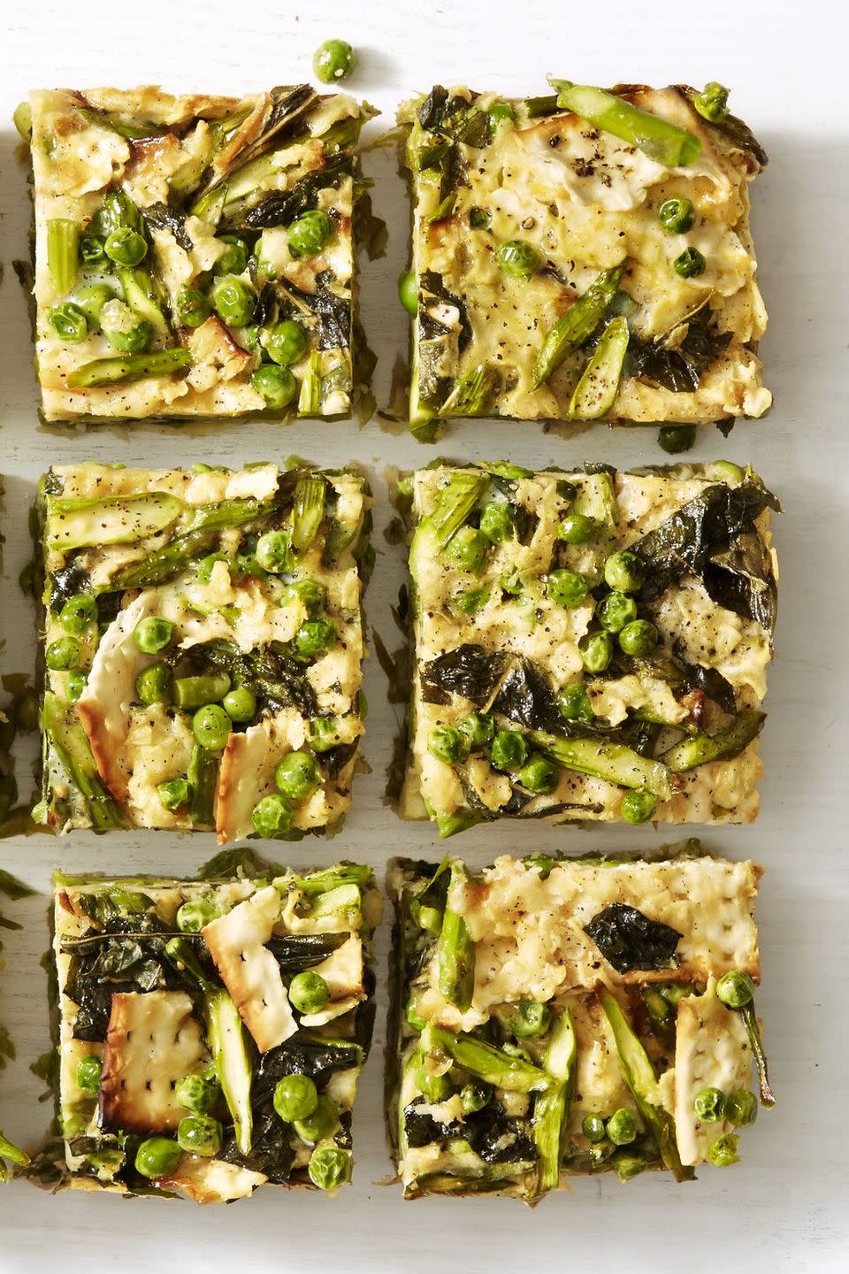 squares of spring greens matzo frittata