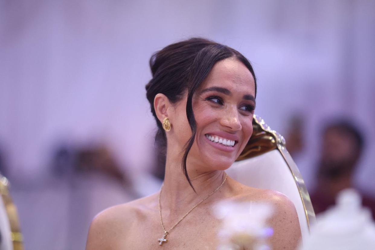 britain's meghan, duchess of sussex, looks on as she attends a sit out with britain's prince harry unseen, duke of sussex, at the nigerian defence headquarters in abuja on may 11, 2024 as they visit nigeria as part of celebrations of invictus games anniversary photo by kola sulaimon afp