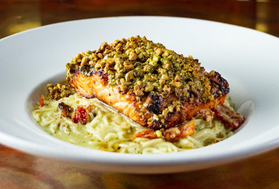 Pistachio Pesto Salmon at Fay's Restaurant and Catering