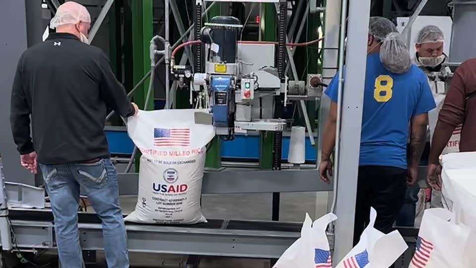 Employees at Arkansas River Rice  prepare a shipment for USAID. - Courtesy PJ Haynie