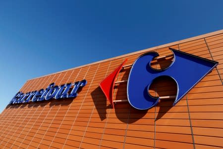 FILE PHOTO: A Carrefour logo is seen on a Carrefour Hypermarket store in Toulouse