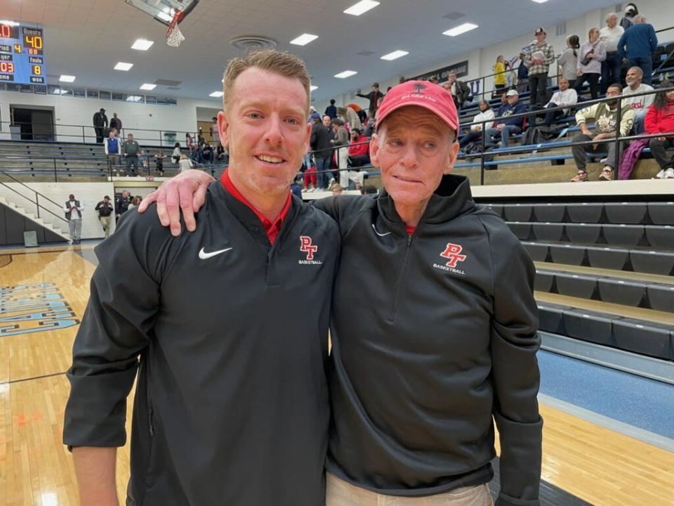 Park Tudor basketball coach Tim Adams (left) and his dad, John Adams.