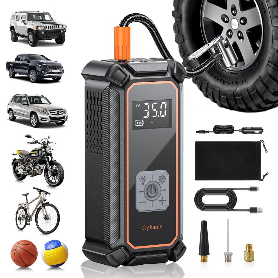 <p><a href="https://go.redirectingat.com?id=74968X1596630&url=https%3A%2F%2Fwww.walmart.com%2Fip%2FOphanie-Cordless-Portable-Tire-Inflator-160-Psi-Digital-Pressure-Gauge-Air-Compressor-Car-Tires-Automatic-Shutoff-Emergency-LED-Light-Compact-Automot%2F1856735533&sref=https%3A%2F%2Fwww.autoweek.com%2Fgear%2Fa61487853%2Ffourth-of-july-automotive-car-truck-sales%2F" rel="nofollow noopener" target="_blank" data-ylk="slk:Shop Now;elm:context_link;itc:0;sec:content-canvas" class="link ">Shop Now</a></p><p>Ophanie Portable Tire Inflator</p><p>walmart.com</p><p>$29.99</p>