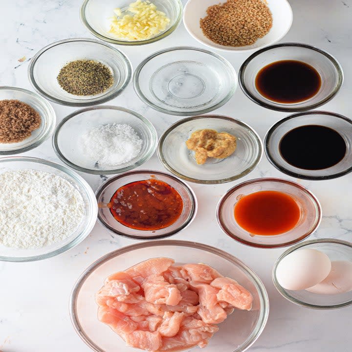 Ingredients for air fryer sesame chicken.