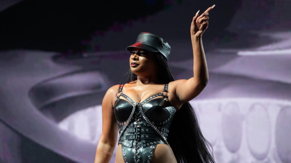 GLASTONBURY, ENGLAND - JUNE 25: Megan Thee Stallion performs at the Other stage during day four of Glastonbury Festival at Worthy Farm, Pilton on June 25, 2022 in Glastonbury, England. (Photo by Joseph Okpako/WireImage)