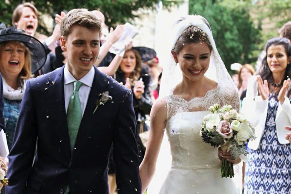 Here comes the bride: Euan Blair and Suzanne Ashman leaving the church