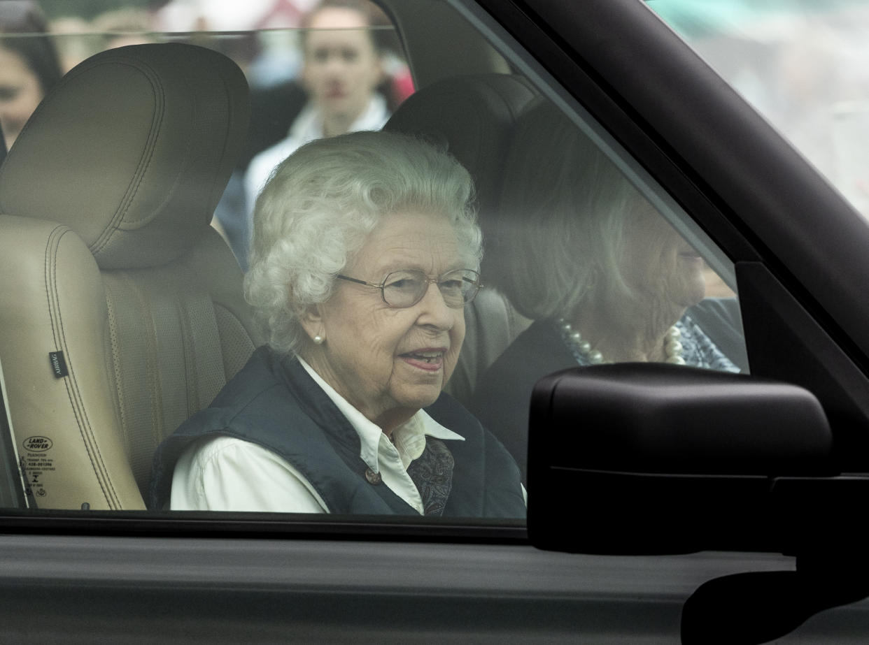 WINDSOR, ENGLAND - JULY 2: Queen Elizabeth II visits the Royal Windsor Horse Show 2021 at Windsor Castle on July 2, 2021 in Windsor, England. (Photo by Mark Cuthbert/UK Press via Getty Images)