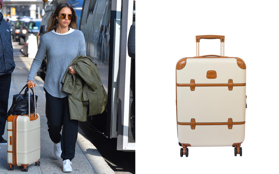 <p>Jessica Alba likes to mix-up her luggage. Cameras have captured her with <a rel="nofollow noopener" href="http://click.linksynergy.com/fs-bin/click?id=93xLBvPhAeE&subid=0&offerid=364103.1&type=10&tmpid=2424&RD_PARM1=http%3A%2F%2F&RD_PARM2=www1.bloomingdales.com&RD_PARM3=%2Fshop%2Fproduct%2Fbrics-bellagio-luggage-collection%3FID%3D943473%2526LinkshareID%3D93xLBvPhAeE-43xRpSnS0JPrrEAHIpGz1w%2526PartnerID%3DLINKSHARE%2526cm_mmc%3DLINKSHARE-_-n-_-n-_-n%2526ranPublisherID%3D93xLBvPhAeE%2526ranLinkID%3D1%2526ranLinkTypeID%3D10&u1=TLTRVtrvG1celebrityluggageAS1" target="_blank" data-ylk="slk:Bric's Bellagio Spinner Trunk Suitcase;elm:context_link;itc:0;sec:content-canvas" class="link ">Bric's Bellagio Spinner Trunk Suitcase</a>. The vintage-inspired, Italian leather trunks range from $330 to $650.</p>