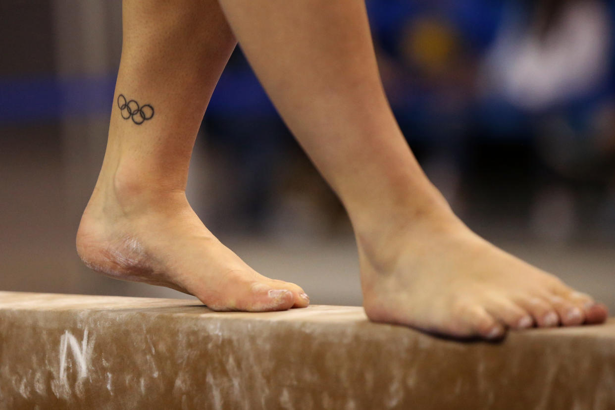 Courtney McGregor of Boise State warms up on beam ahead of a meet against UCLA at Pauley Pavilion on January 12, 2020 in Los Angeles, California. (Photo by Katharine Lotze/Getty Images)