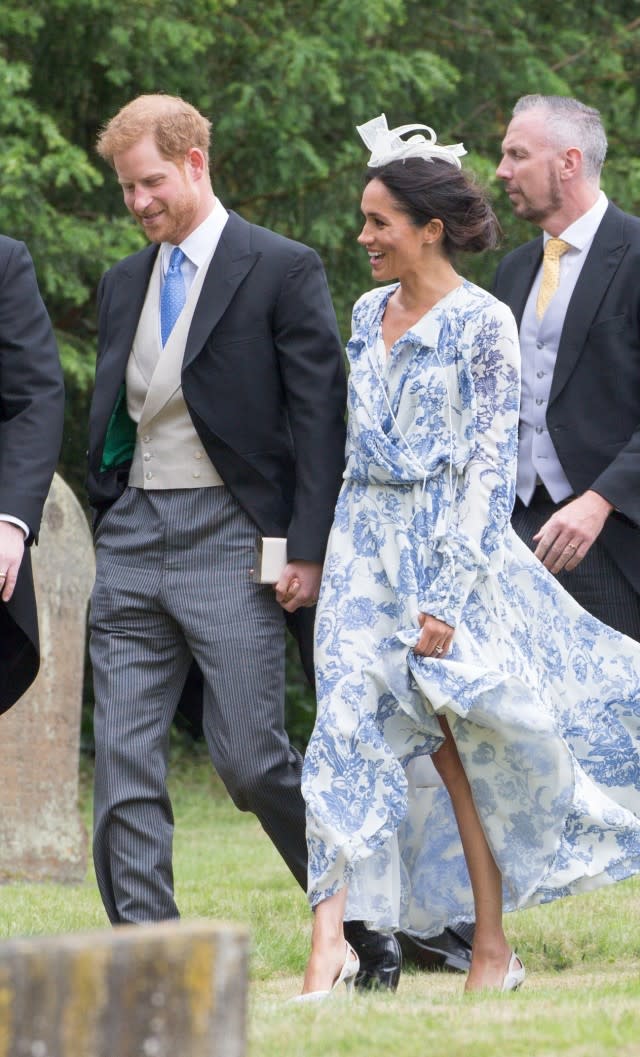 See how the royal's gorgeous blue and white dress has an unexpected resemblance to one of Princess Diana's timeless looks.