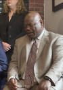 Amos Wolobah, father of Harris Wolobah, participates in a press conference announcing the filing of a lawsuit in the case of a teen who died after eating a spicy tortilla chip, Thursday, July 11, 2024, in Boston. Harris Wolobah, a 10th grader from the city of Worcester, died Sept. 1, 2023, after eating the Paqui chip as part of the manufacturer’s “One Chip Challenge.” (AP Photos/Michael Casey)