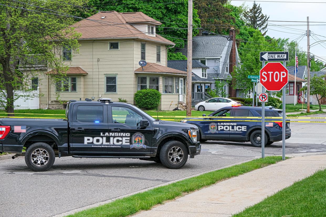 Lansing police officers were at the scene of a shooting at the corner of Oakland and Westmoreland avenues Saturday, May 4, 2024.