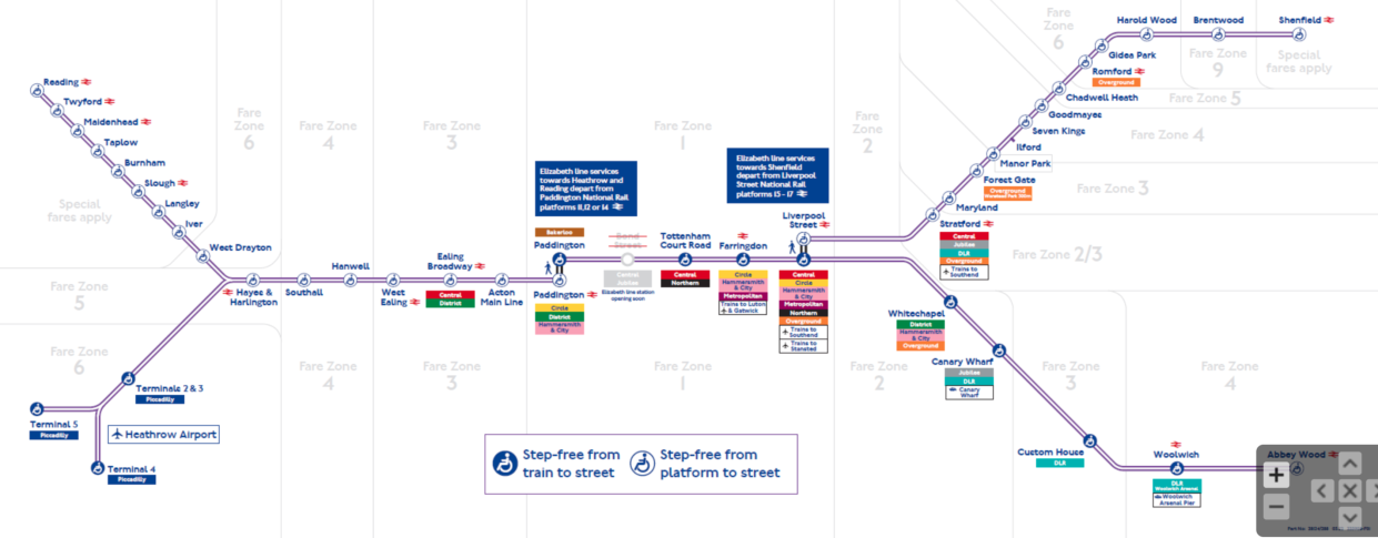 The full 2022 route for the Elizabeth Line, according to the Crossrail website. (Crossrail)
