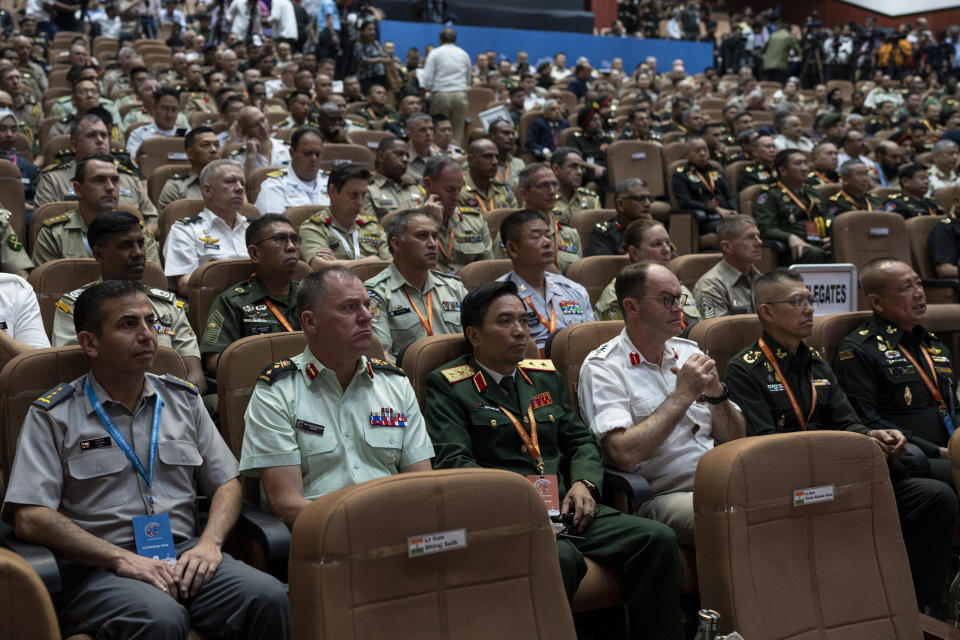 Delegates attend the opening ceremony of 13th Indo-Pacific Armies Chiefs Conference and 47th Indo-Pacific Armies Management Seminar in New Delhi, India, Tuesday, Sept. 26, 2023. (AP Photo/Altaf Qadri)