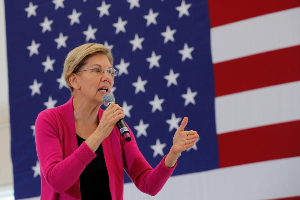 Democratic 2020 U.S. presidential candidate and U.S. Senator Elizabeth Warren (D-MA) speaks at a campaign town hall meeting at the University of New Hampshire in Durham, New Hampshire, U.S., October 30, 2019.   REUTERS/Brian Snyder