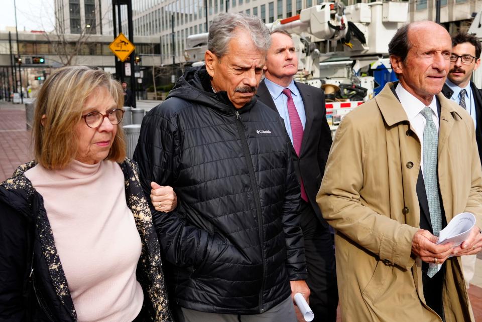 Sam Randazzo, 74, former PUCO chairman, black jacket, leaves US District Court in downtown Cincinnati after being indicted on 11 counts of bribery and embezzlement, Monday, Dec. 4, 2023.