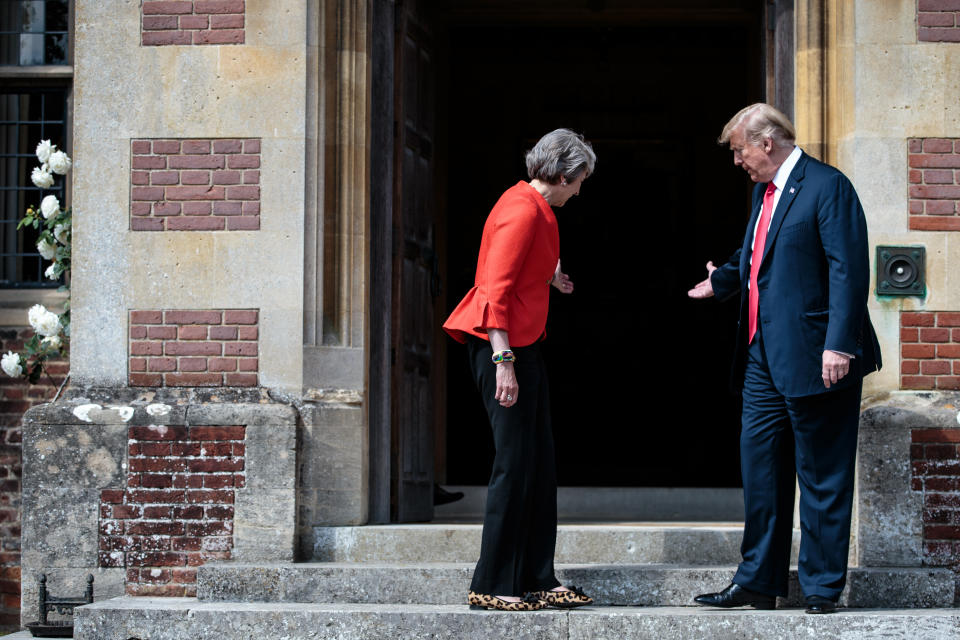 <p>Prime Minister Theresa May holds bi-lateral talks with President Donald Trump at Chequers on July 13, 2018 in Aylesbury, England. (Photo: Jack Taylor – WPA Pool /Getty Images) </p>