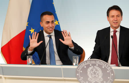 Italy's Minister of Labor and Industry Luigi Di Maio speaks during a news conference after a cabinet meeting at Chigi Palace in Rome, Italy, October 20 2018. REUTERS/Remo Casilli