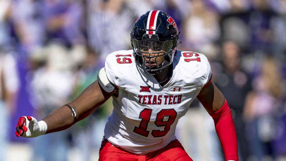 Will Texas Tech linebacker Tyree Wilson (19) be the first defensive player taken in this year's NFL draft? (AP Photo/Brandon Wade)