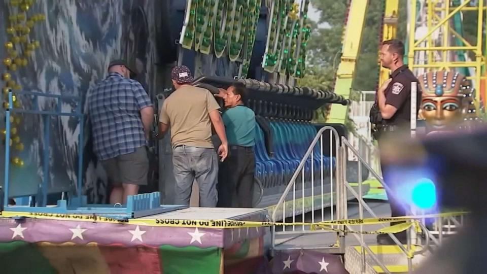 PHOTO: Police close off the area around a carnival ride in Antioch, Ill., where a boy was thrown and seriously injured on July 16, 2023. (WLS)